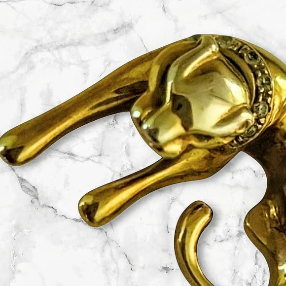 Vintage Gold Panther Cougar Omega Slide CZ Made In Italy 925 Stamp - Picture 3 of 9